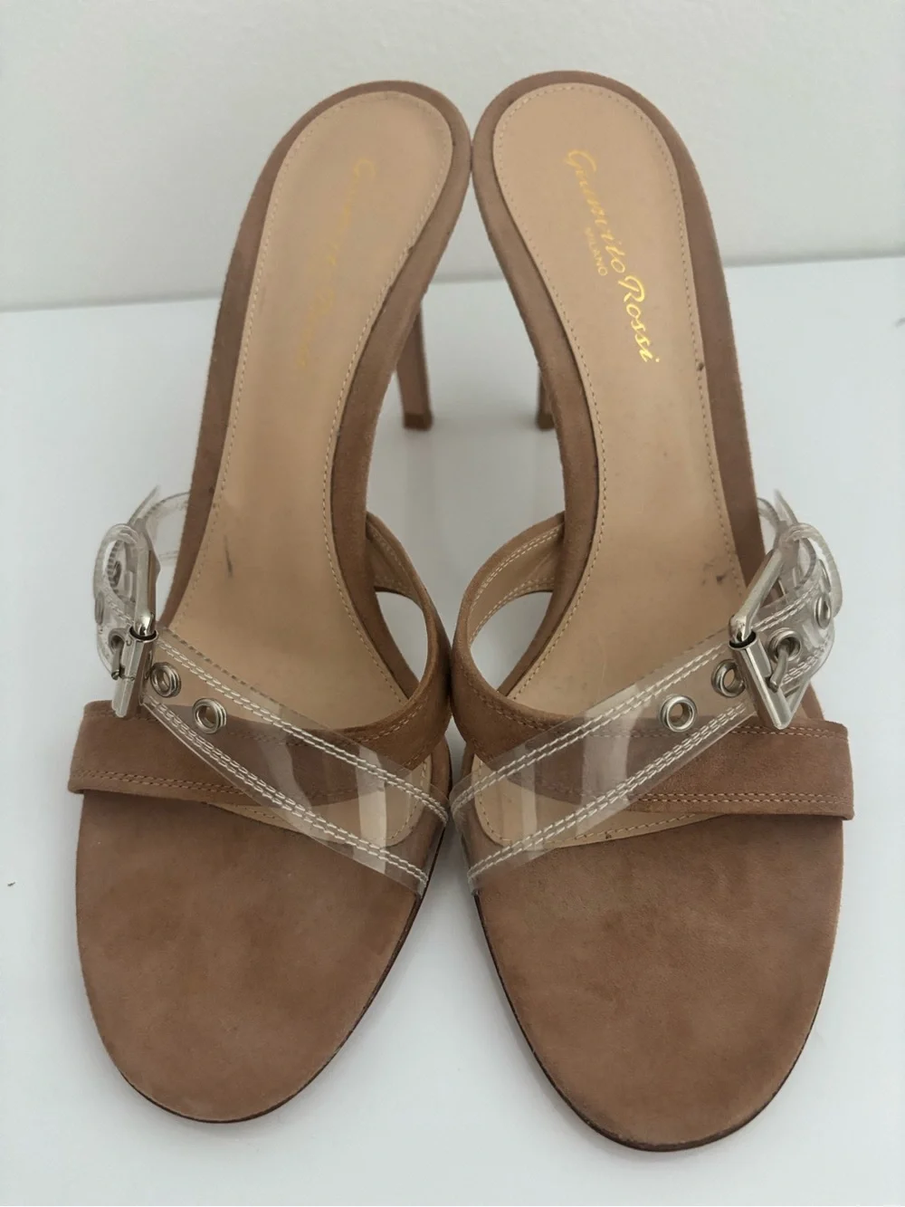 Gianvito Rossi Nude Tan Clear-Strap Stiletto Mule